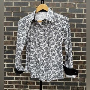 Paisley Button Down Shirt - Navy and White